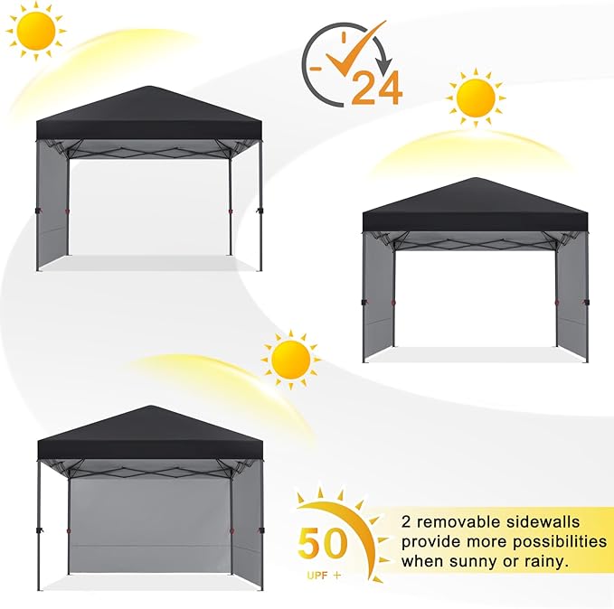 COOSHADE Pop Up Canopy Tent 8x8 with 2 Sidewalls, Outdoor Shade Instant Canopy Tents(Black)