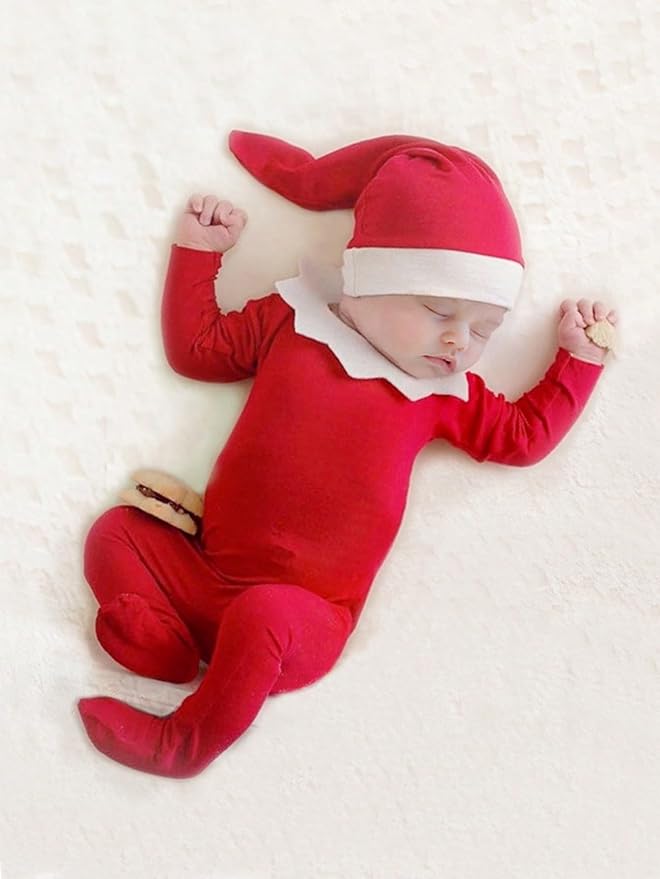 Newborn Christmas Outfit Boy Photography Props Santa Claus Rompers & Hats Set, Baby Boy Christmas Photoshoot Outfits