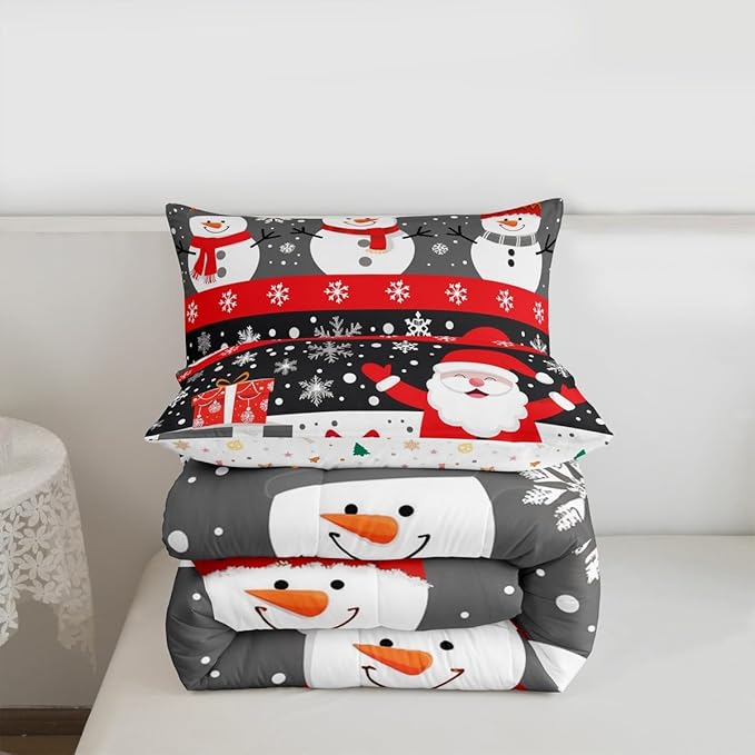 Feelyou Christmas Bedding Set Soft for Boys Girls, Merry Christmas Comforter Set Toddler Size New Year Gift Duvet Quilt Microfiber Snowflake Bedroom Decor 2 Pcs with 1 Pillow Cases