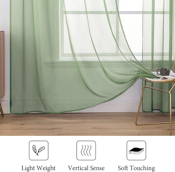 MIULEE 2 Panels Solid Color Sheer Window Curtains Elegant Window Voile Panels/Drapes/Treatment for Bedroom Living Room (54 X 84 Inches Sage)