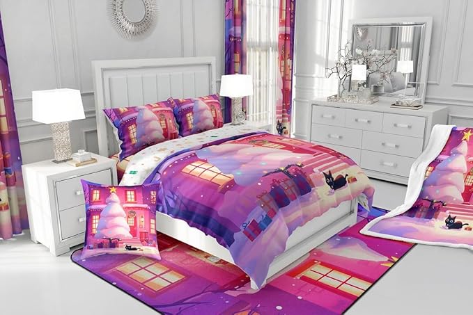 Feelyou Cute Christmas Comforter Cover Set Tree Bedding King Size for Kids Boys Girls Bedroom Bed Decor Xmas Duvet Cover Merry Christmas Bedspread, No Comforter