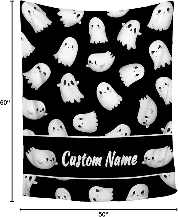 Custom Halloween Blanket | Personalized Ghost Blanket for Boys Girls | Plush Cozy Custom Name Blanket | Halloween Decor Personalized Gifts Name Blanket | 50"x60"-Teens/Travel Size