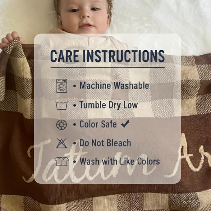 Personalized Gingham Name Blanket – 100% Organic Cotton Customized Baby Blanket, Custom Name, Bassinet 30x40, Gift for Baby Shower, Birthday Present, Girls and Boys, Toddlers Kids, Made In America