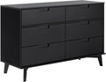 Walker Edison Sloane 6-Drawer Groove Handle Solid Pine Wood Dresser, 52 Inch, Black