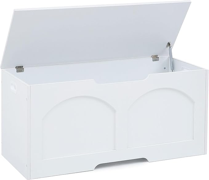 Storage Chest, Wooden Storage Bench Trunk, Upgraded Safety Lift Support Hinge, Large Entryway Bench Box, 31.5" x 15.7" x 18.3" Storage Box Chest Organizer Bench, White