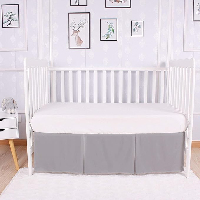 Box Pleated Crib Bed Skirt Premium 100% Cotton 800 Thread Count Nursery Crib Toddler Bedding Crib Bedskirt for Baby Boys or Baby Girls, (28" x 52") + 14" Drop Lenght - Silver Solid