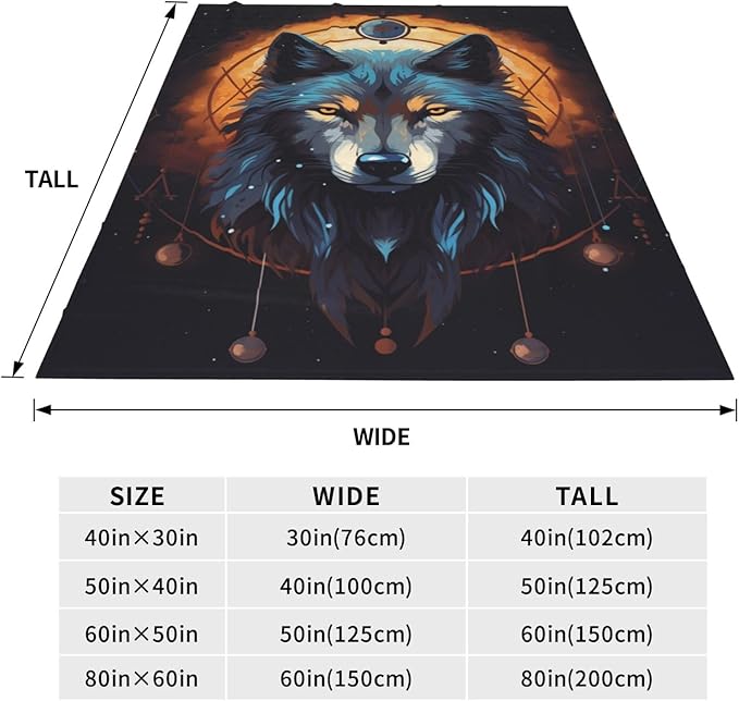 Cartoon Wolf Dream Catcher Blanket Gifts Moon Wolves Flannel Throw Blankets for Home Decor Couch Bed Sofa Soft Fuzzy Lightweight for All Season 60x50 Inches
