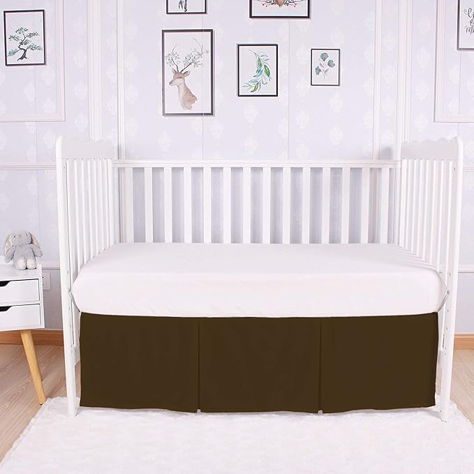 Box Pleated Mini Crib Bed Skirt Premium 100% Cotton 800 Thread Count Nursery Crib Toddler Bedding Crib Bedskirt for Baby Boys or Baby Girls, (24" x 38") + 10" Drop Lenght - Chocolate Solid