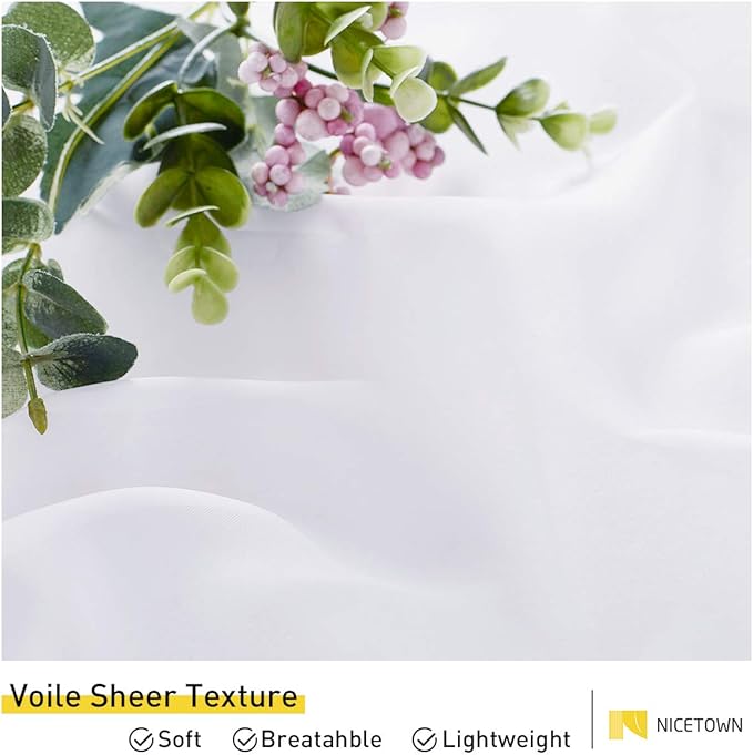 NICETOWN 2 Panels Living Room Sheer Waterproof Curtains, Sticky Tab Top Porch Decor Indoor Outdoor Curtains & Drapes Lightweight & Airy for Garden/Sun Room, White, W54 x L108