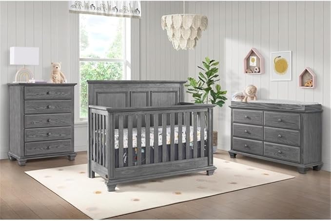 Pemberly Row Modern Wood 4 in 1 Convertible Crib in Graphite Gray