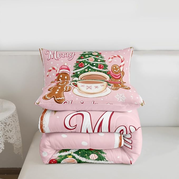 Feelyou Merry Christmas Comforter Set Queen Size Gingerbread Man Bedding Set for Kids Boys Girls Xmas Duvet Quilt Christmas Decor Bedroom Decor Microfiber 3 Pcs with 2 Pillow Cases