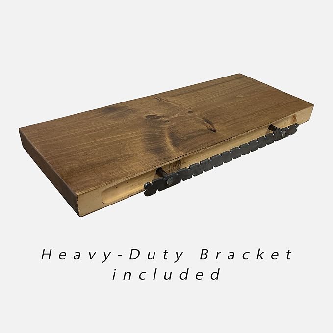 PJ DECOR URBANDI, Rustic Floating Shelves, Set of 2, Hidden Bracket, Solid Wood, Heavy Duty, Wall Mounted Shelves, (Grey, 24Wx6D)