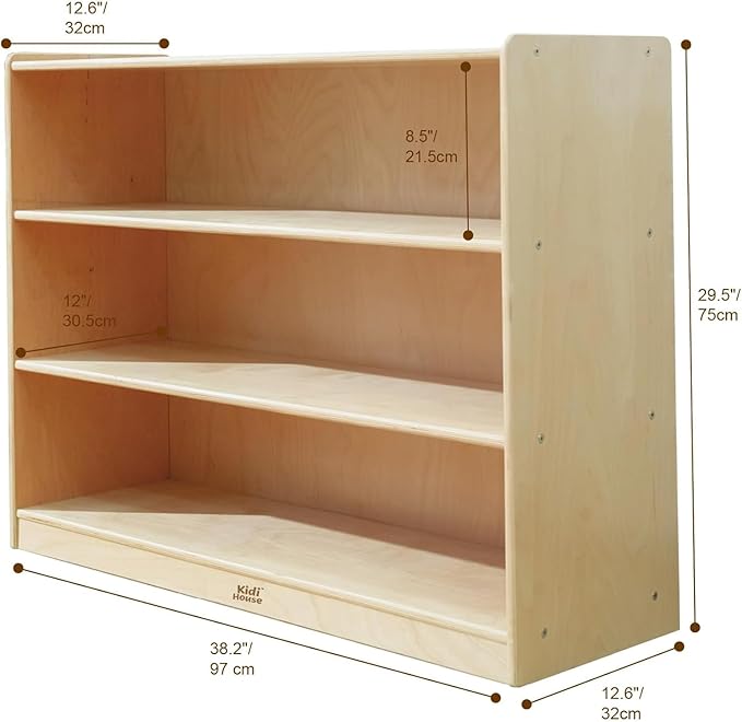 3 Tier Montessori Shelf 30in Toy Storage Shelf Birch Wood Kids Bookshelf Classroom Storage Shelves Low Bookcase Book Shelf for Kids Room Nursery Playroom Daycare Preschool, Natural