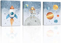 KAlRNE Outer Space Nursery Canvas,Astronaut Wall Art,Planet Wall Decor,Rocket Art Prints,Set of 3(12X16 Inch,Framed) Explore Dream Galaxy Painting for Boys Space Nursery Bedroom Playroom Decor