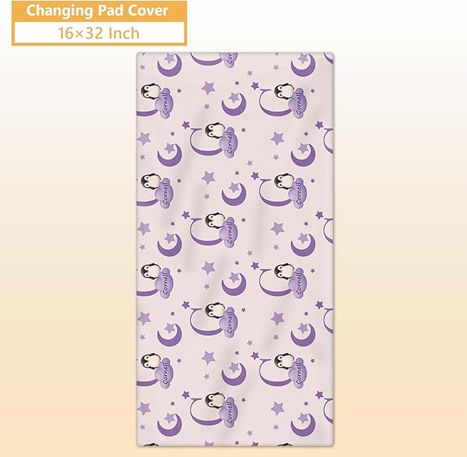 Custom Baby Bedding Set, 5 Pcs Personalized Baby Crib Sets with Name, Toddler Bedding Set for Baby Girl Boy, Purple Penguin Double Layer Nursery Bedding Set, Customized Gift for Infant Newborn
