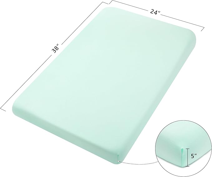 TILLYOU Mini Crib Fitted Sheets - Soft Knit Sheet for Pack N Play, Microfiber Mini Crib Sheets, Playpen Bedding Sheet for Baby 2 Pack, Machine Washable, 38'' x 24'', Light Green & Light Gray