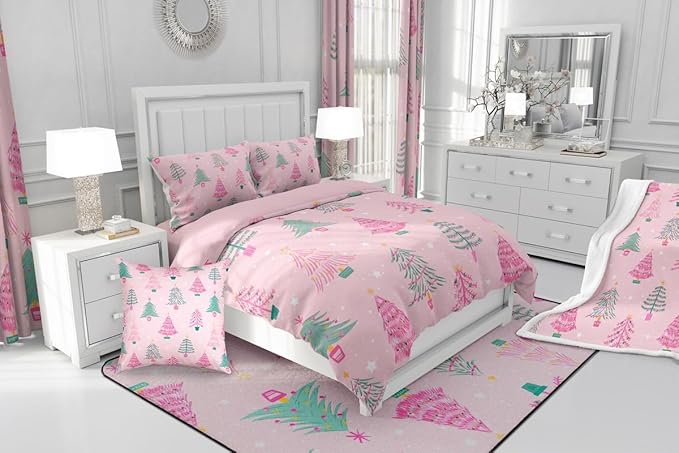 Feelyou Xmas Comforter Set Queen Size Christmas Tree Bedding Set for Kids Boys Girls Christmas Decor Duvet Quilt New Year Gift Bedroom Decor Microfiber 3 Pcs with 2 Pillow Cases