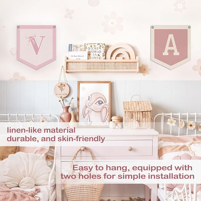 Lacama Initial Personalized Preppy Banner, Baby Shower Decor Girl Nursery Decor, Coquette Pink Bow Teen Girl Gifts, Vintage Room Toddler Room Bedroom Playroom Front Door Birthday Gift(V)