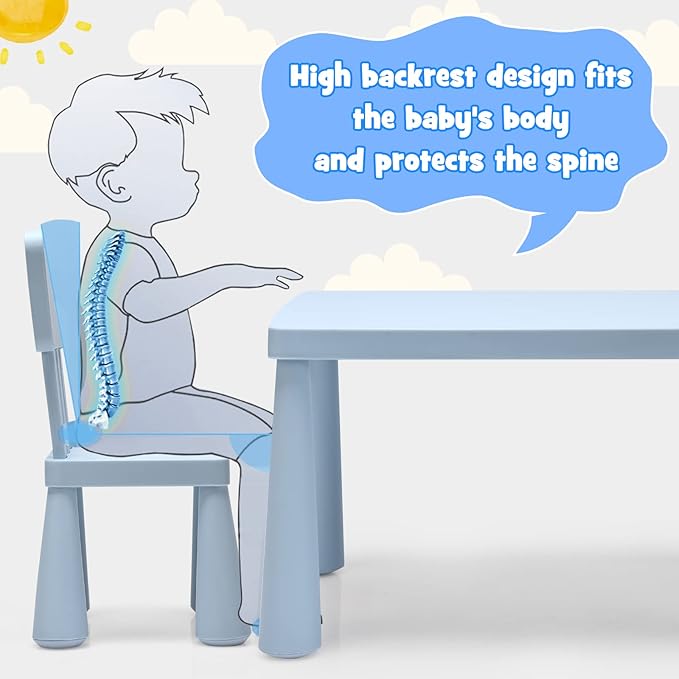 HONEY JOY Kids Table and Chair Set, Plastic Children Activity Table and 2 Chairs for Art Craft, Easy-Clean Tabletop, 3-Piece Toddler Furniture Set for Daycare Playroom, Gift for Boys Girls(Blue)