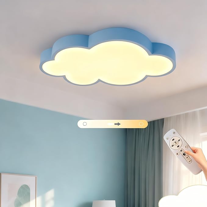 Cloud Shape LED Ceiling Light for Kids Room, 58cm/23inch, 48W, Blue, with Remote Control 4 Color Temperatures, Eye Protection Bedroom Study/Nursery Ceiling Light