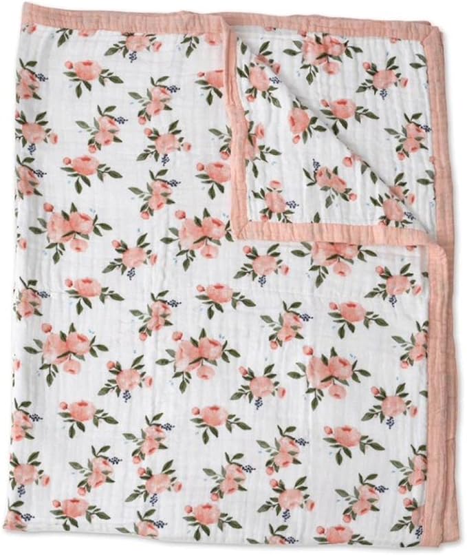 Little Unicorn Premium Quilted Throw | Super Soft, Multi-Layered Muslin XL Blanket| Great for Kids & Families (Watercolor Roses)