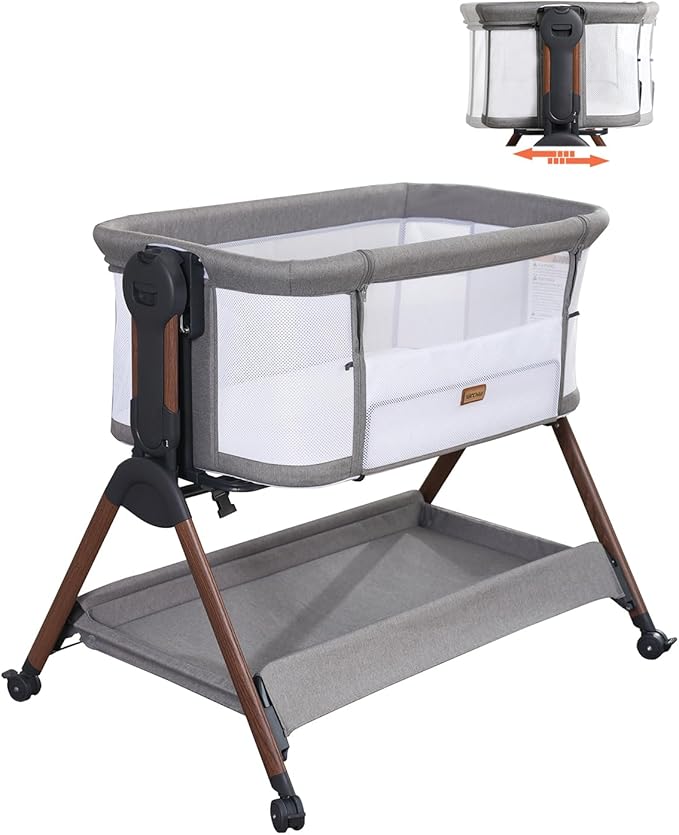 Baby Bassinet - Bassinet Bedside Sleeper,3-in-1 Bedside Bassinets for Baby,Rocking Bassinet with Mattress,Wheels,All Mesh Sides& Storage,6 Height Adjustable Crib,ASTM Certified(Mesh Grey)