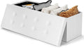 Safeplus Folding Storage Ottoman Bench, 45" Large Ottoman Space-Saving Bench,Faux Leather Storage Chest with Memory Foam,Footrest Padded Stool Seat for Bedroom Toy Chest, White,Leather