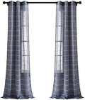 Lush Decor Farmhouse Textured Grommet Sheer Window Curtain Panel Pair, 38"W x 84"L, Navy