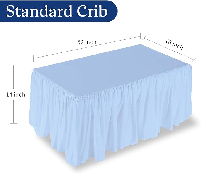 Light Blue Crib Bed Skirt 28" x 52" with 14" Drop - Dust Ruffle Crib Skirt with Split Corners - Soft Nursery Standard Crib Toddler Bedding Skirt for Baby Boys or Girls