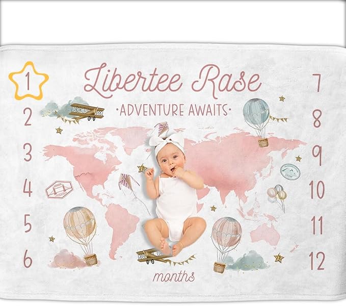 OLIVE OLIVIA Personalized Gifts for Baby with Customized Name, Baby Monthly Milestone Blanket for Baby Girl Boy, Baby Blanket, Perfect Custom Baby Blanket Gifts,60"x80"