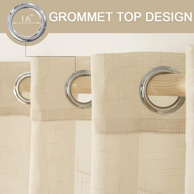 MIULEE 2 Panel 108 Inch Natural Light Beige Linen Semi Sheer Window Curtains Elegant Solid Drapes Grommet Top Window Voile Panels Linen Textured Panels for Sliding Door Living Room (52" W X 108" L)
