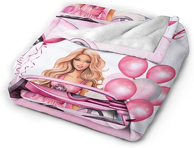 Tijuboni Pink Doll Love Throw Blanket Birthday Gifts for Girls Women Kids Adults Soft Flannel Fleece Blanket for Couch Sofa Bed Home Decor 50"x60"