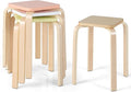 GOFLAME Stackable Wooden Stools Set of 4, Backless Chairs with Square Top, Anti-Slip Felt Mats, Portable Seating for Classroom, Office, Dinning Room, Living Room, Kitchen, Bar Counter, Assorted Color