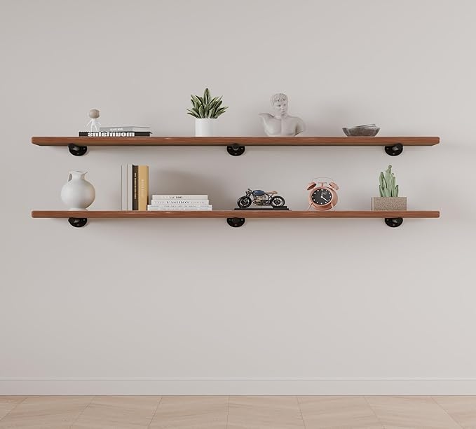 IEO Floating Shelves for Wall Shelf 60 inches Long 9.84" Extra Width Farmhouse Bathroom Decor Bedroom Kitchen Shelves Living Room Wall Mounted Set of 2, Rustic Brown Soild Wood