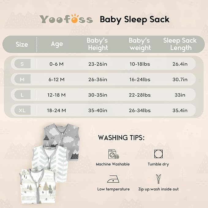 Yoofoss Baby Sleep Sack 0-6 Months 0.5 Tog Wearable Blanket for Baby, 3 Pack 100% Organic Cotton Infant Toddler Sleeping Sack 2-Way Zipper Lightweight Sleep Sack
