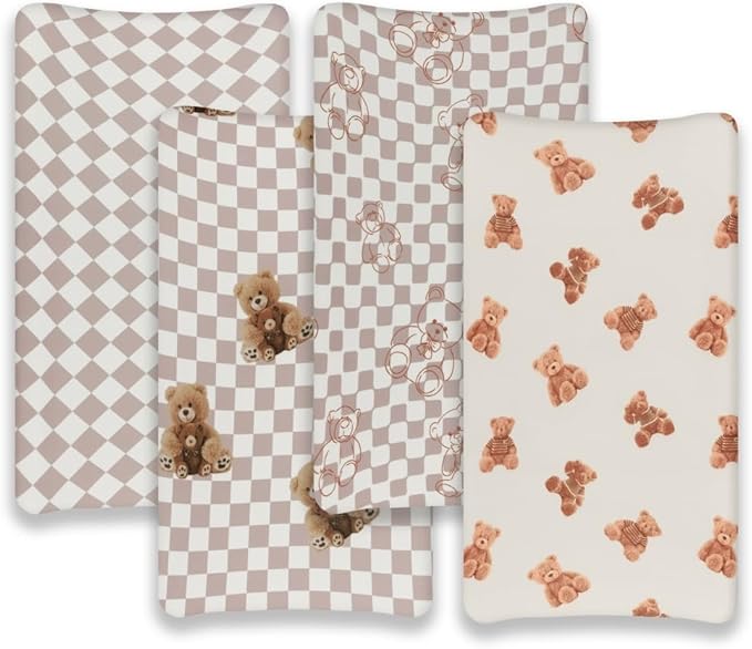 Fitted Baby Neutral Changing Pad Covers Bear and Buffalo Check Plaid Breathable Unisex Baby Sheet Set for Boys or Girls