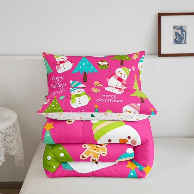 Erosebridal Christmas Kids Comforter Set Cartoon Snowman Quilts for Boys Girls Adults Xmas Tree Bedding Set Cartoon Snowflake Bedroom Decor Duvet Insert Twin Size