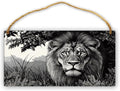 Rustic Monochrome Lion Decor wood plaques for crafts12x6 Inch, Wood Wall Decor & Plaque for Bedroom, Entryway, Kitchen & Nursery, Nice Home Decor Wood Sign for Craft Lovers