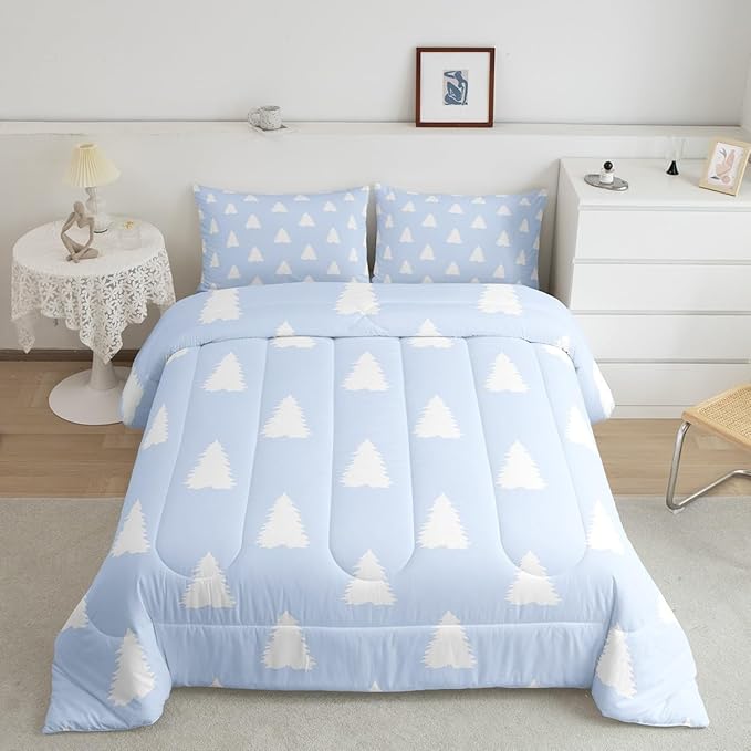 Feelyou Christmas Trees Bedding Set for Kids Boys Girls King Size Xmas Comforter Set Ultra Soft Winter Comforter Holiday Decor Duvet Quilt Bedroom Decor Christmas Decorations Quilt
