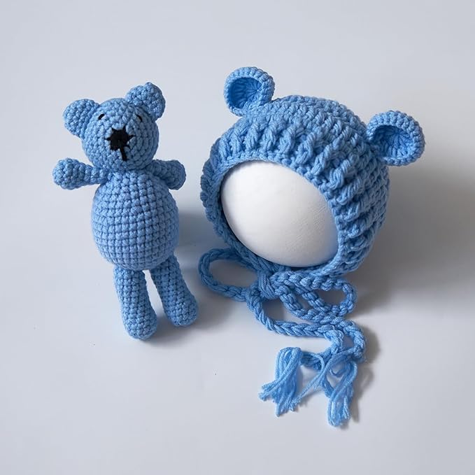 Zeroest Newborn Baby Boy Girl Photography Props Bear Hat Outfits Crochet Kint Handmade Cap Set for Newborn Photo Shoot