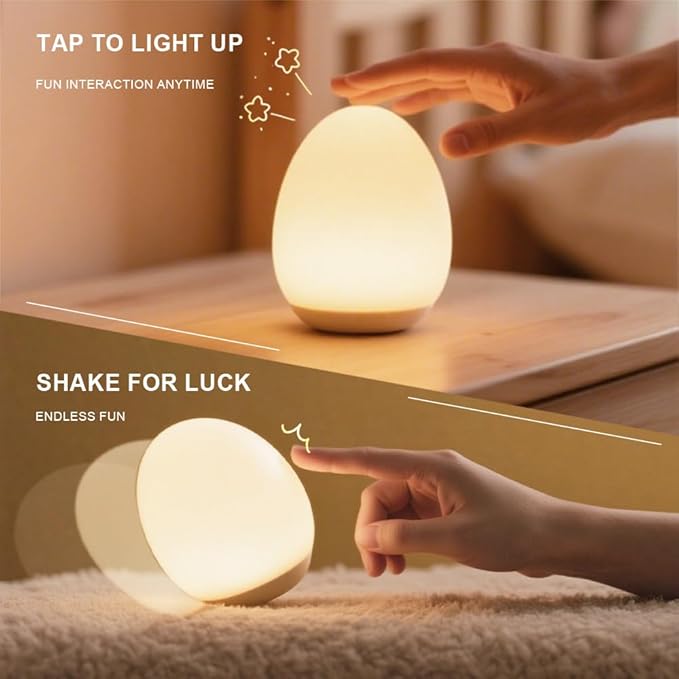 Silicone Baby Night Light,Egg Night Light for Baby Nursery, 7 Colors Changing & 30-Min Timer Portable Nursery Night Lamp forBaby Nursery & Kids Bedroom,DIY Hand - Painted Custom Lamp