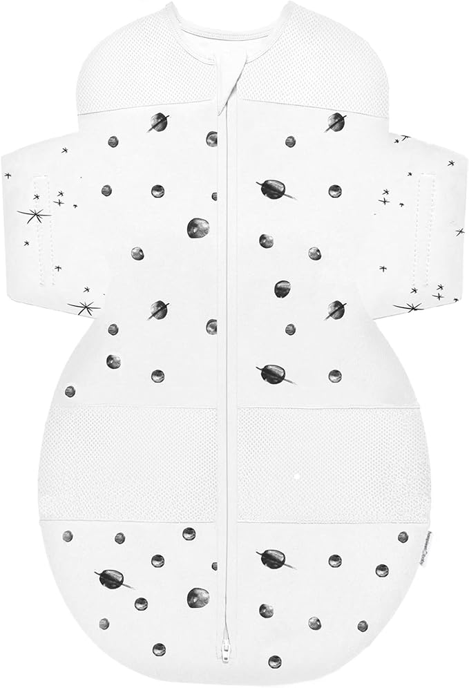 Happiest Baby SNOO Sleep Sack - 100% Organic Cotton Baby Swaddle Blanket - Doctor Designed Promotes Healthy Hip Development (Ivory Planets, Small)