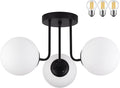 KoKo&Yukina 3-Light Semi Flush Mount Ceiling Light Globe Lights Mid Century Ceiling Light with Opal Milk Glass Globe & Matte Black for Bedroom Hallway Entryway Kitchen Living Room (Bulb Incl.)