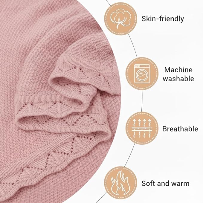 Baby Knit Blanket Soft Breathable Cotton Scallop Border Blankets Newborn Knitted Blanket Swaddle Blankets Gifts for Baby Newborn Toddler Shower Boy Girl New Mom Birthday Christmas RP 30x40