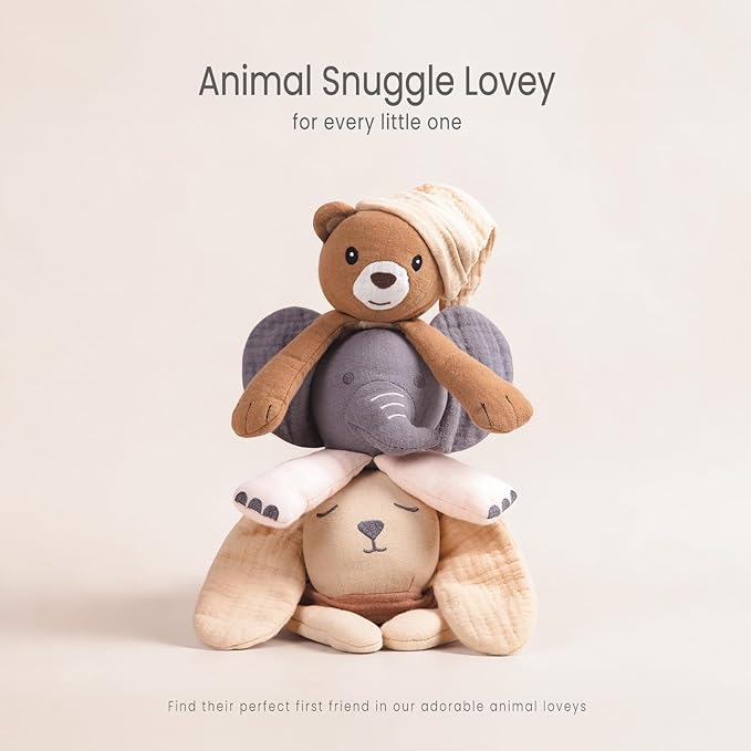 lulumoon Muslin Bear Lovey for Babies: Skin-Friendly Security Blanket for Self-Soothe - Newborn Gift for Baby Shower