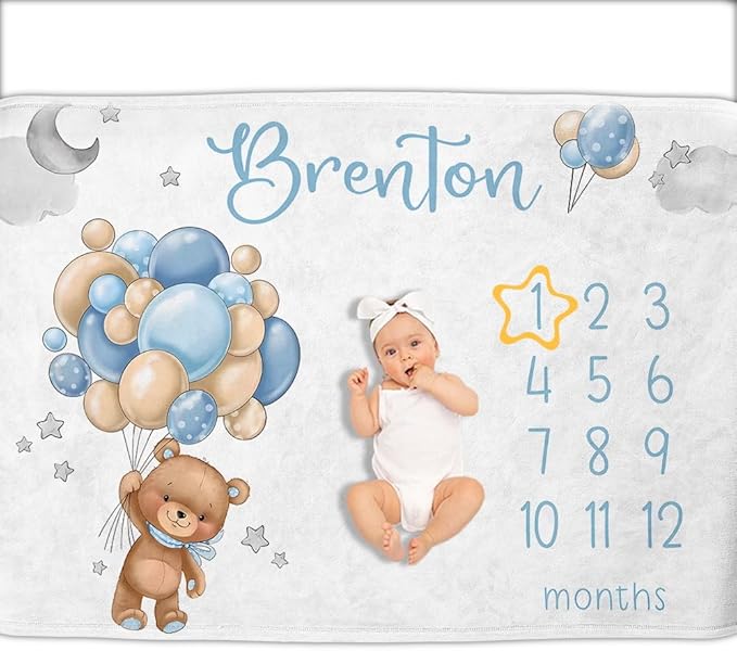 OLIVE OLIVIA Personalized Monthly Baby Milestone Blanket, Baby Months Blanket, Perfect Custom Newborn Gifts,30"x40"