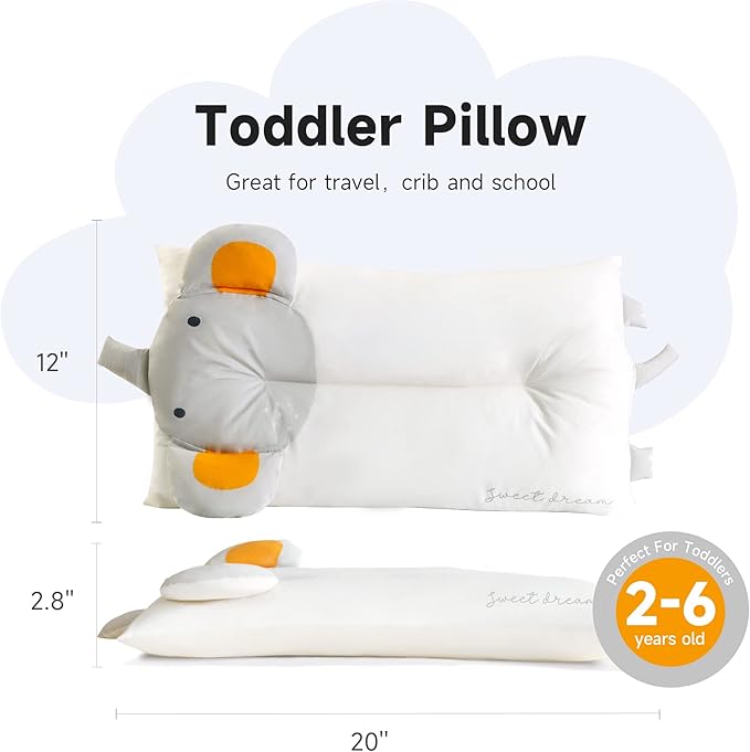 Choc chick Toddler Pillow,20X12Inches Machine Washable Soft Hypoallergenic Kids Pillows,Child Cute Animal Design Perfect Toddler Pillows for Sleeping (Elephant)