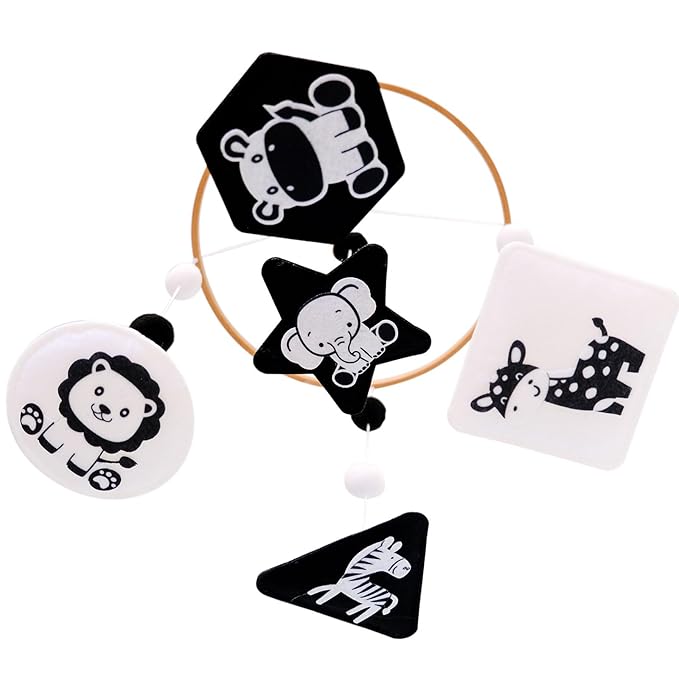 Montessori Mobile for Crib, Black and White Mobile for Baby, Neutral Baby Crib Mobile for Boys Girls, Nursery Mobiles Nursery Decor for Pack N Play, Safari