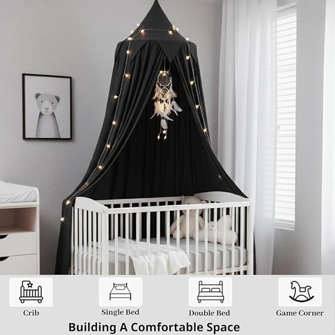 Akiky Bed Canopy for Bed with Lights,Dream Catcher,Hanging Canopy for Indoor Outdoor Castle Canopy for Reading Nook House Decoration (Black)