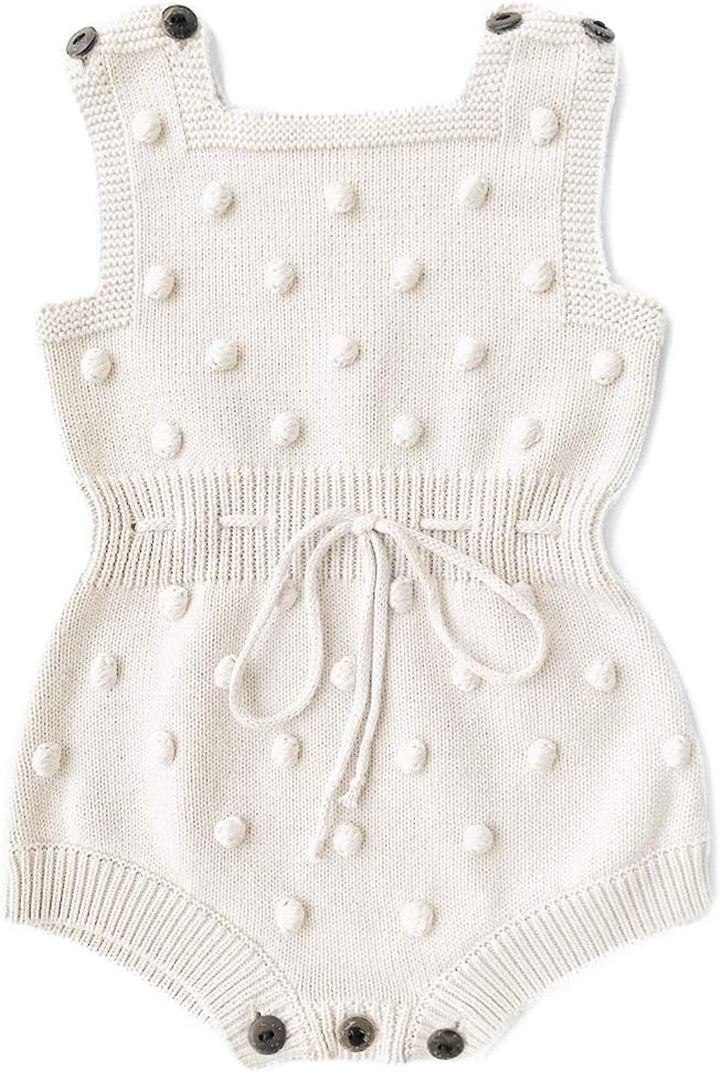 Simplee kids Baby Girl Knit Romper Fall Sleeveless Pompoms Rompers Newborn Little Girl Overall Jumpsuit Outfits